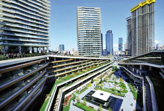 The Zorlu Center venue, partial view of the 62,000 square meter roof gardens which rise to 33 meters above sea level. Roof garden of the Zorlu Center