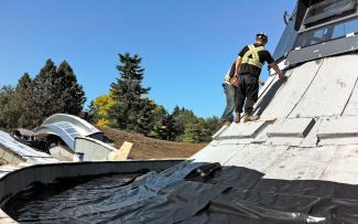 Shear barriers were installed on a pitched roof