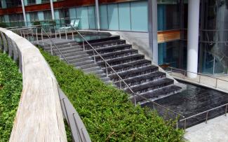 Water running down the stairs