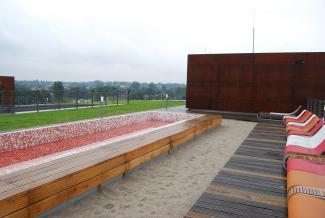 Green roof with sand and water features