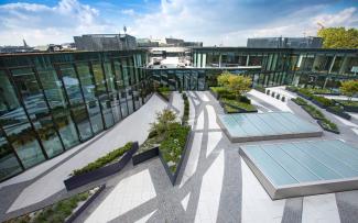 Green and paved areas on the roof